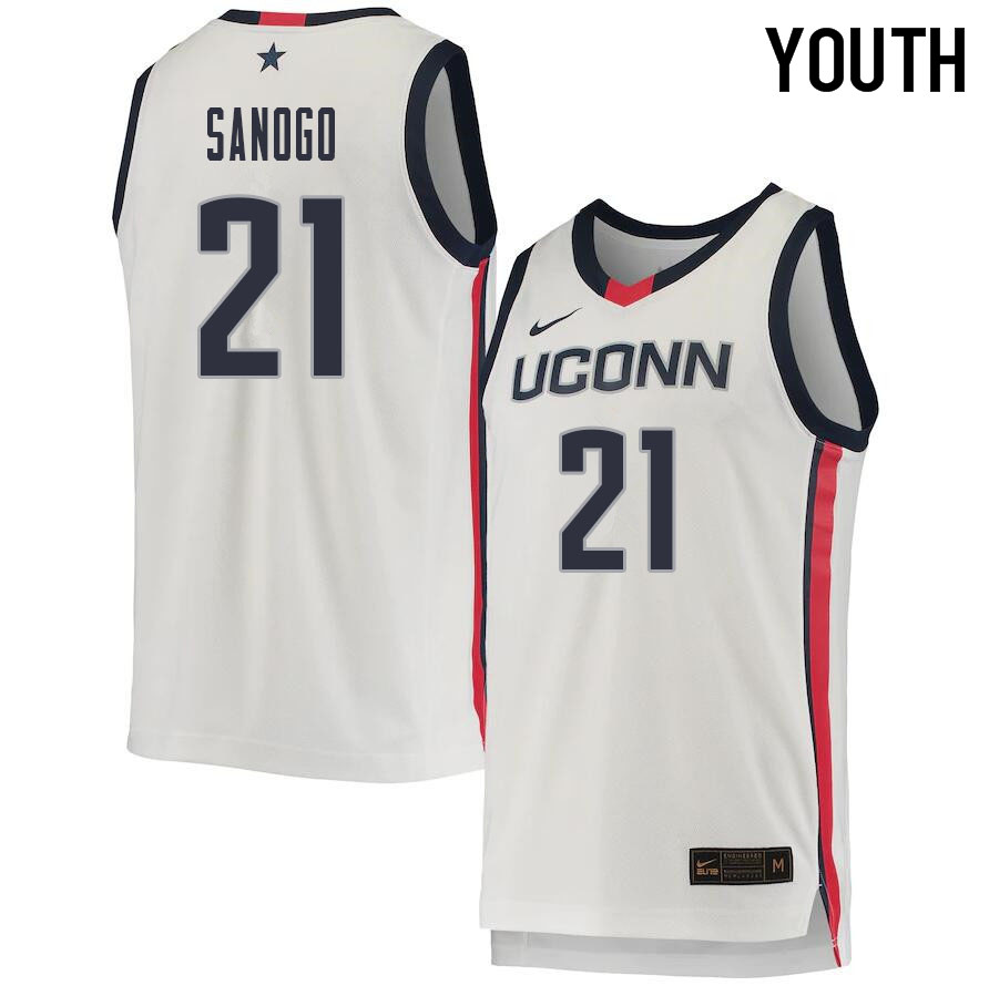 2021 Youth #21 Adama Sanogo Uconn Huskies College Basketball Jerseys Sale-White - Click Image to Close